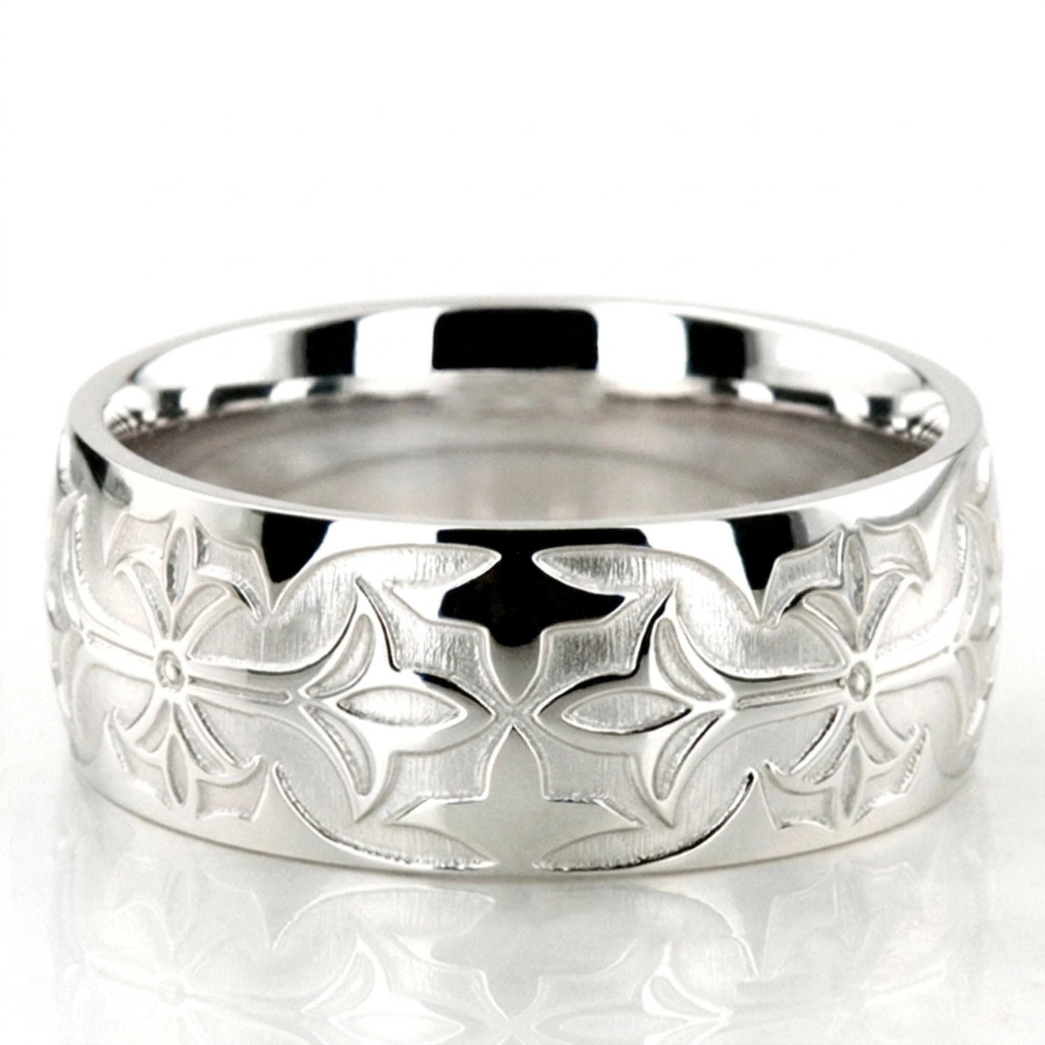 10K white gold 8mm. diamond cut Bestseller-Milled-Design-Wedding-Ring - main view