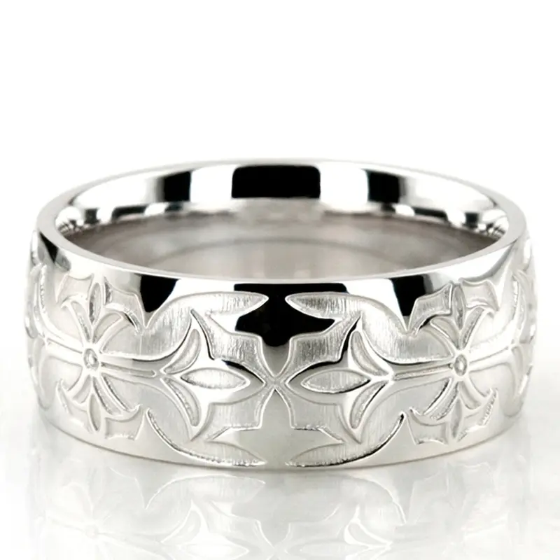 10K white gold 8mm. diamond cut Bestseller-Milled-Design-Wedding-Ring - main view