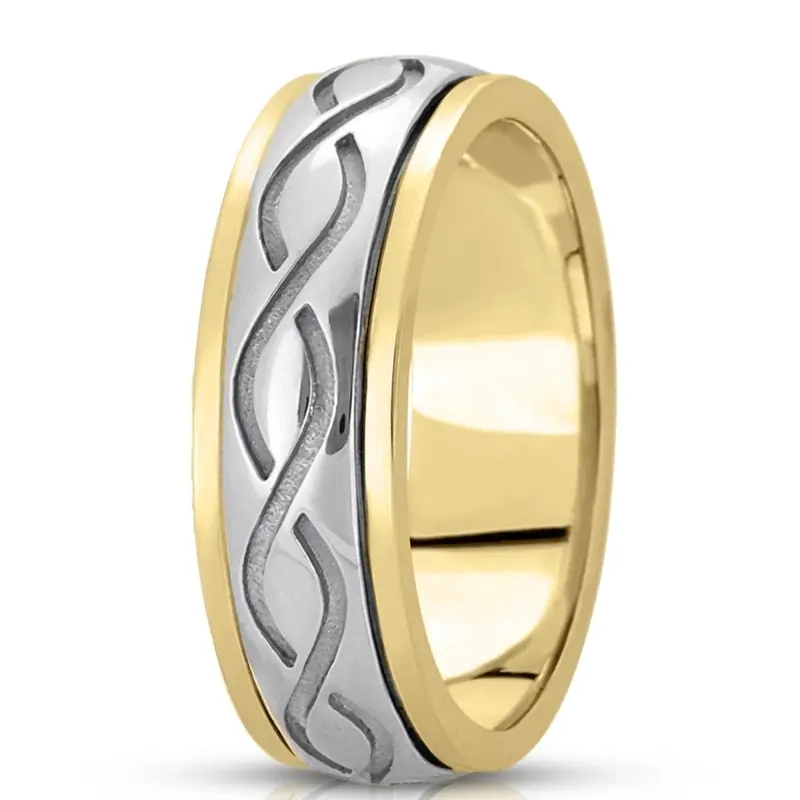 10K yellow-white-yellow gold 7mm. high polish hand-made-celtic-wedding-band - main view