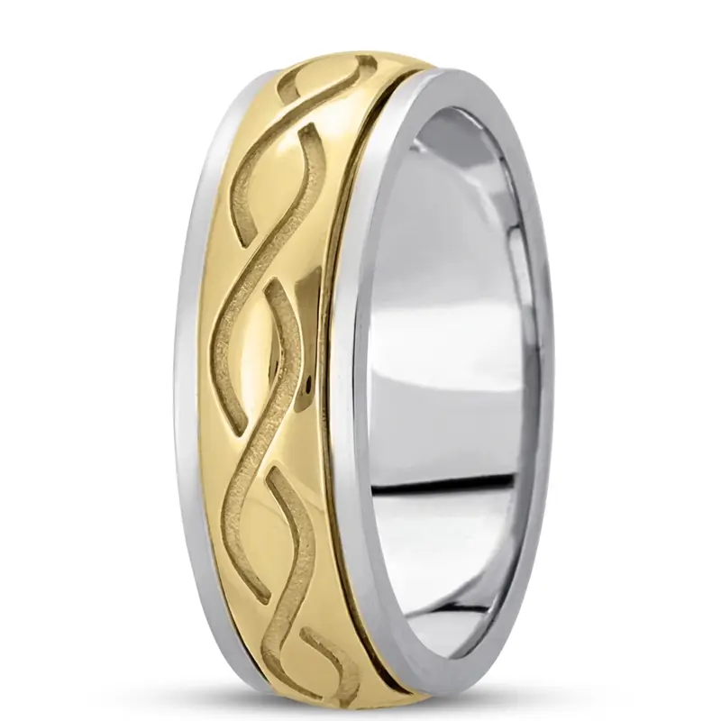 10K white-yellow-white gold 7mm. high polish hand-made-celtic-wedding-band - alternate view 5