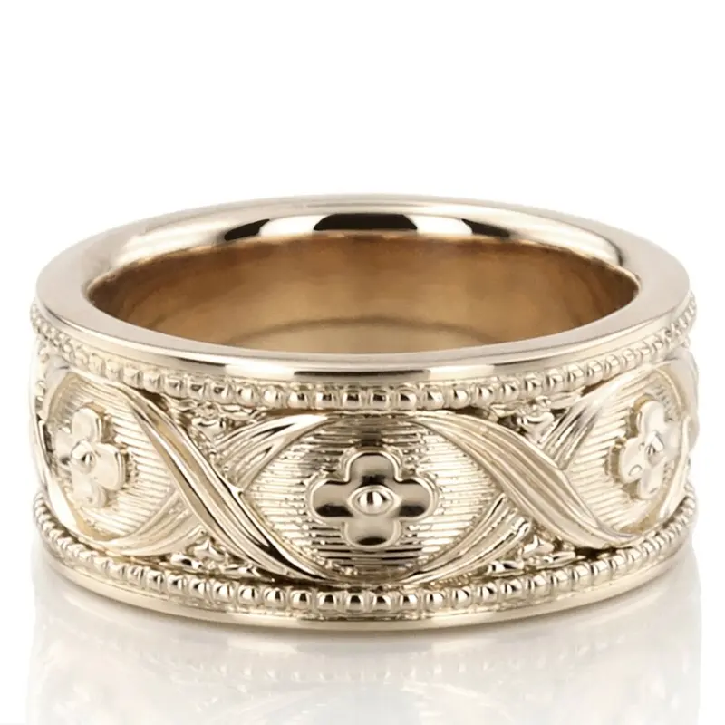 14K yellow gold 8mm. same as picture Elegant-Hang-Crafted-Wedding-Ring - main view
