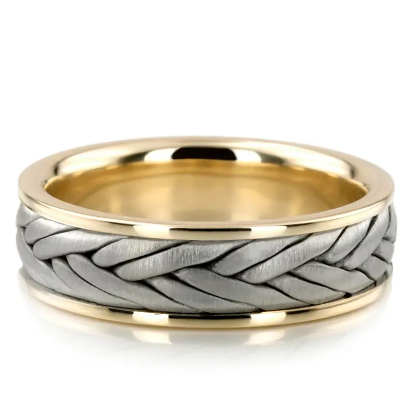 platinum 6mm. cross satin Double-Line-Braided-Wedding-Band - alternate view 2