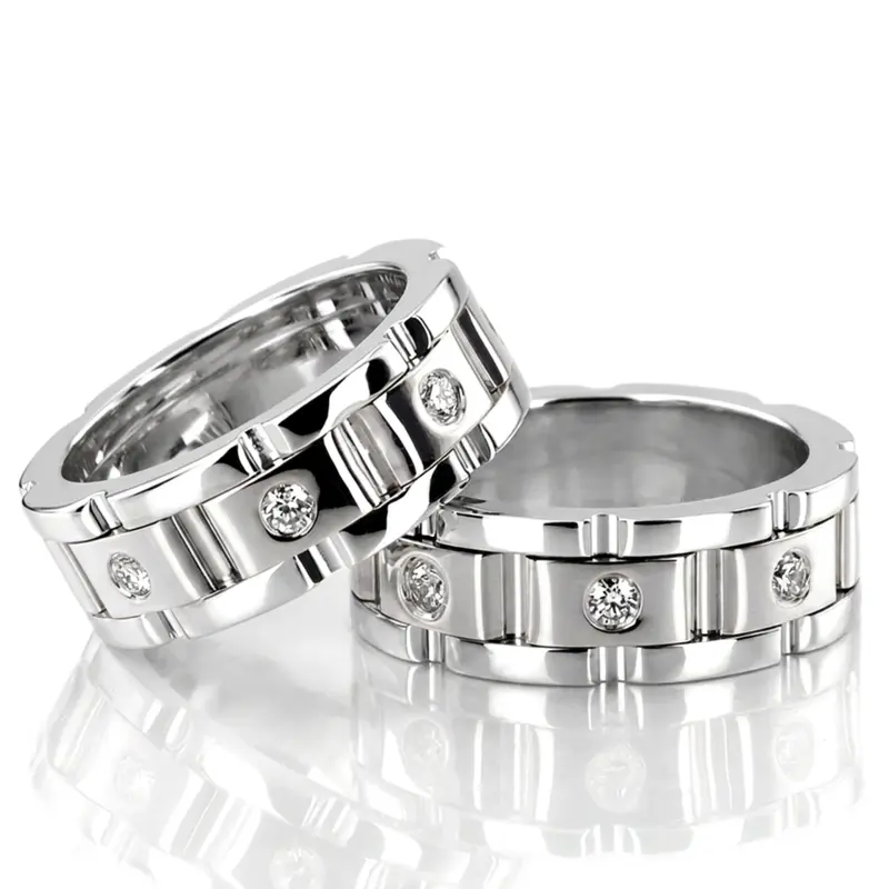 14K Rolex-Style-Round-Diamond-Wedding-Band-Set - alternate view 3