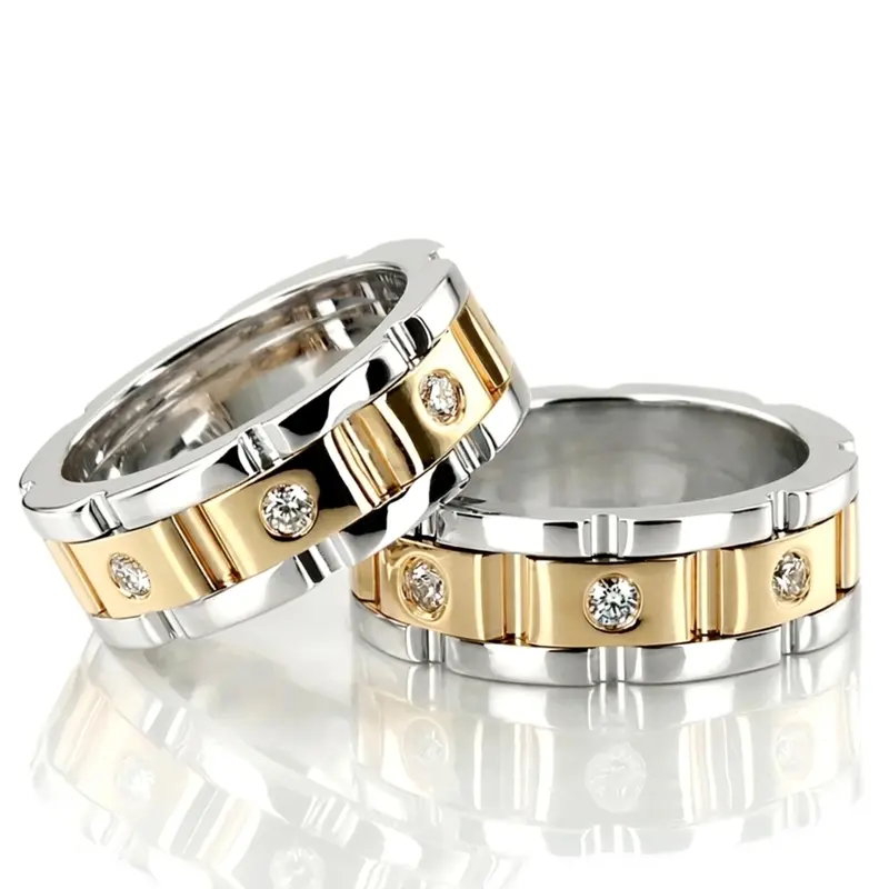 14K Rolex-Style-Round-Diamond-Wedding-Band-Set - main view