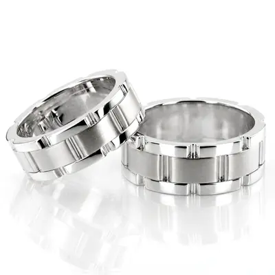 Solid Rolex Style Fancy Designer Wedding Ring Set - view 3 of 4
