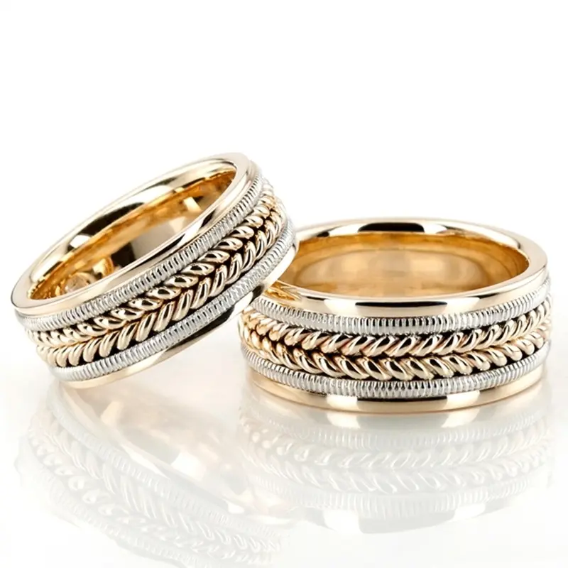 10K Attractive-Beaded-Hand-Woven-Wedding-Band-Set - main view