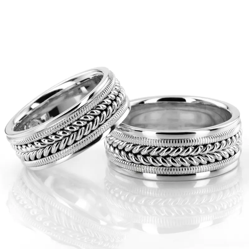 10K Attractive-Beaded-Hand-Woven-Wedding-Band-Set - alternate view 2