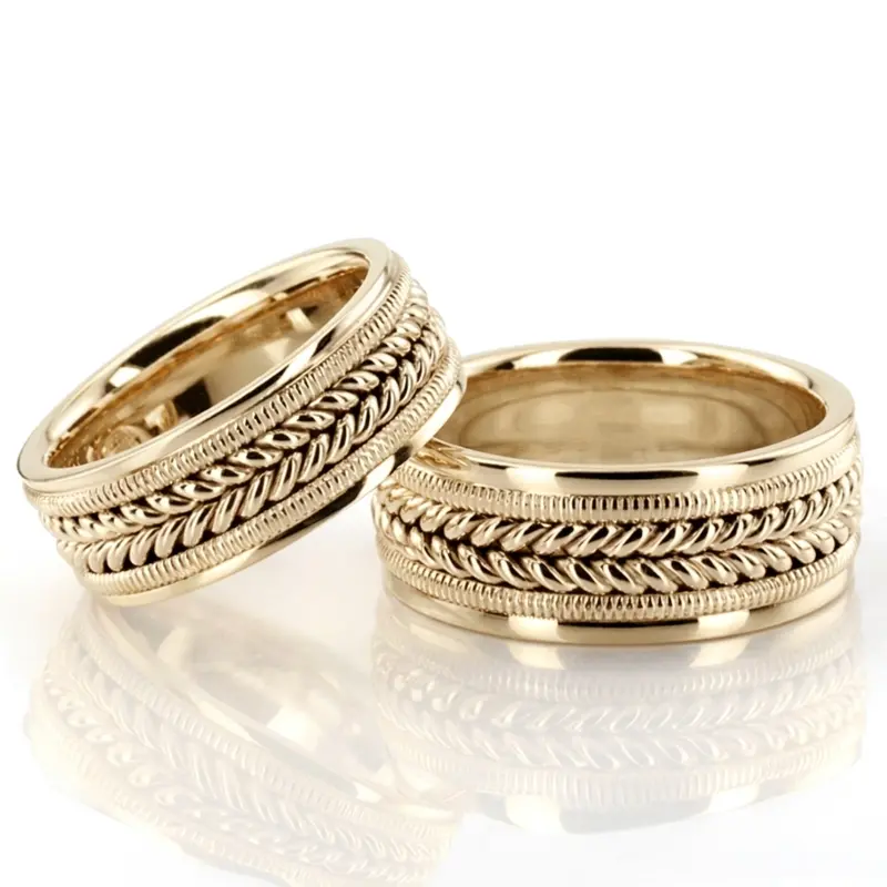 10K Attractive-Beaded-Hand-Woven-Wedding-Band-Set - alternate view 3