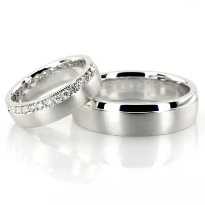 Grooved Diamond Wedding Band Set - view 1 of 2