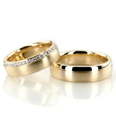 Grooved Diamond Wedding Band Set - view 2 of 2