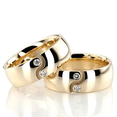 Yin-Yang Diamond Matching Wedding Bands Set - view 1 of 2