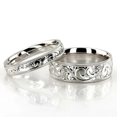 Milgrain Edge Fancy Carved Wedding Ring Set - view 1 of 3