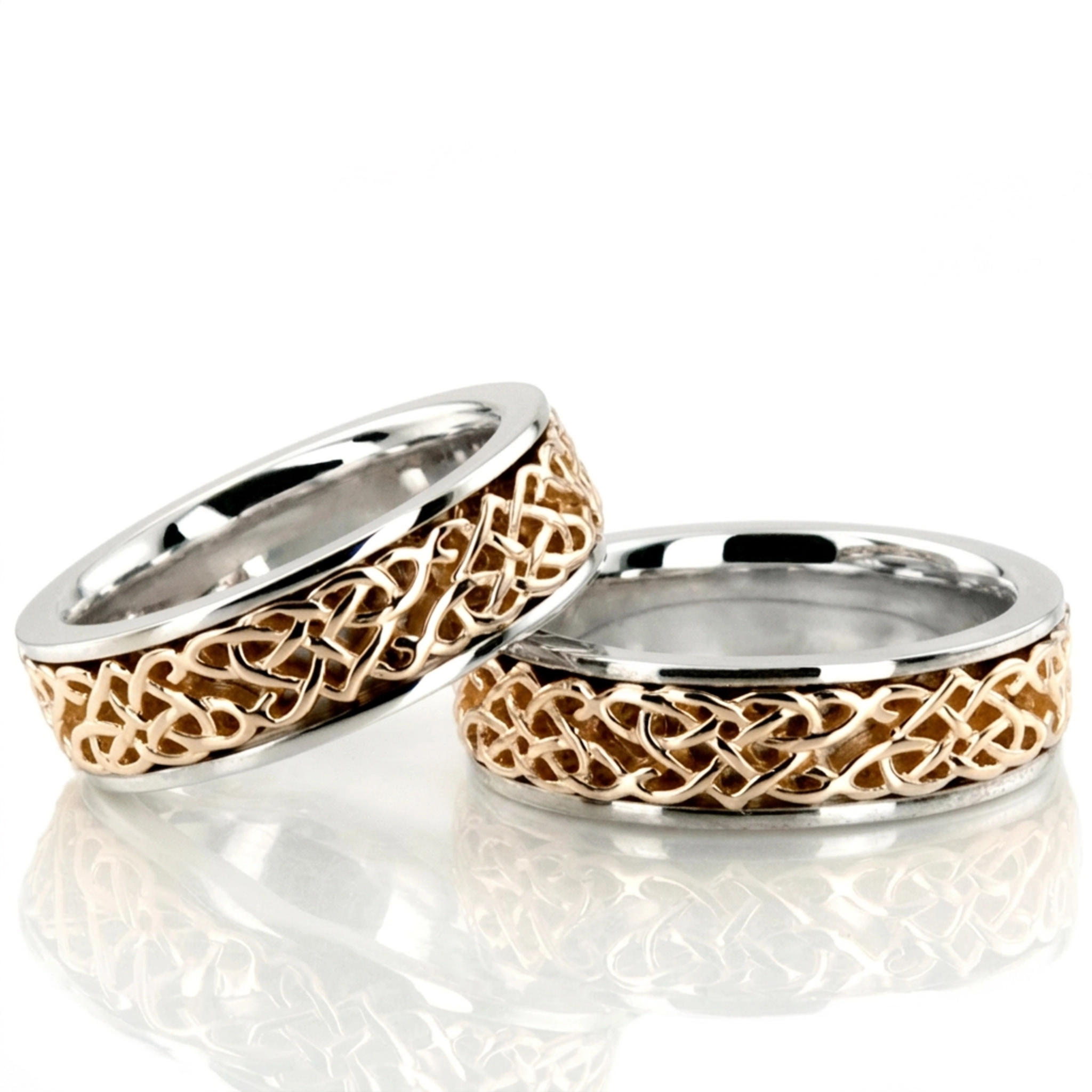 10K hand-made-celtic-wedding-band-set - main view