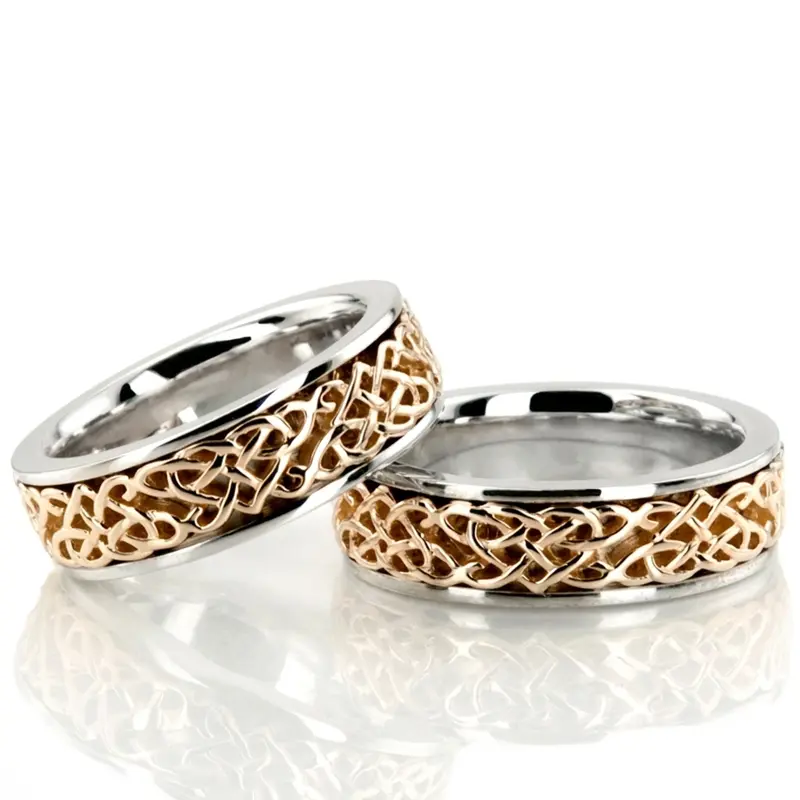 18K hand-made-celtic-wedding-band-set - main view