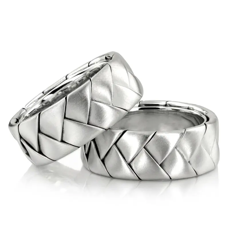 10K hand-made-hand-woven-wedding-band-set - main view