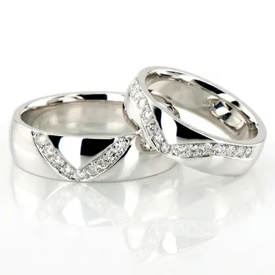 V-Set Diamond Wedding Ring Set - view 1 of 2