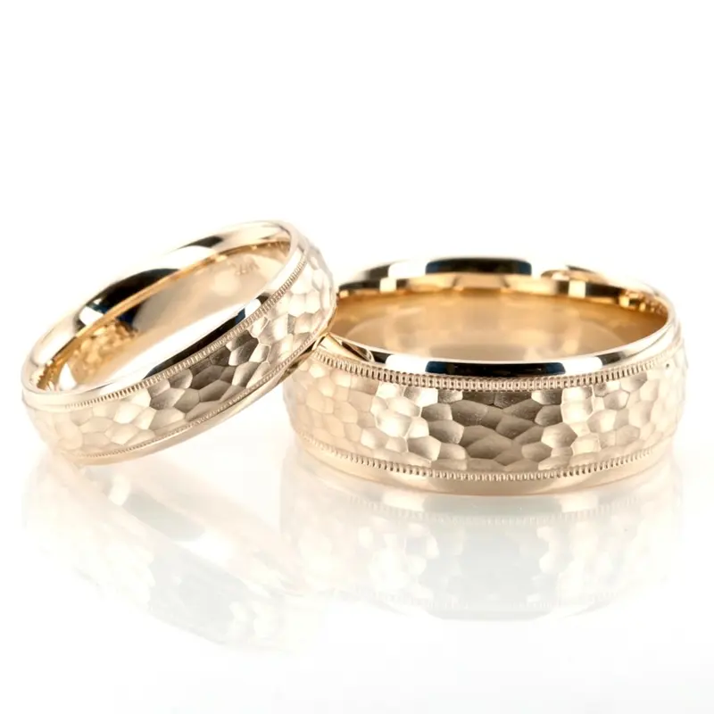 18K his-and-her-basic-diamond-carved-wedding-ring - main view