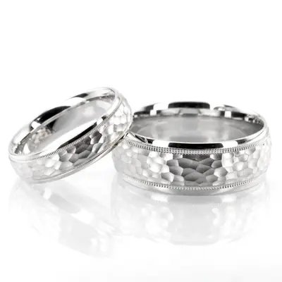 Elegant Matte Carved Design Wedding Ring Set - view 2 of 2