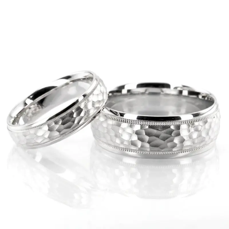18K his-and-her-basic-diamond-carved-wedding-ring - alternate view 2