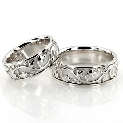Floral Antique Handmade Wedding Ring Set - view 1 of 3