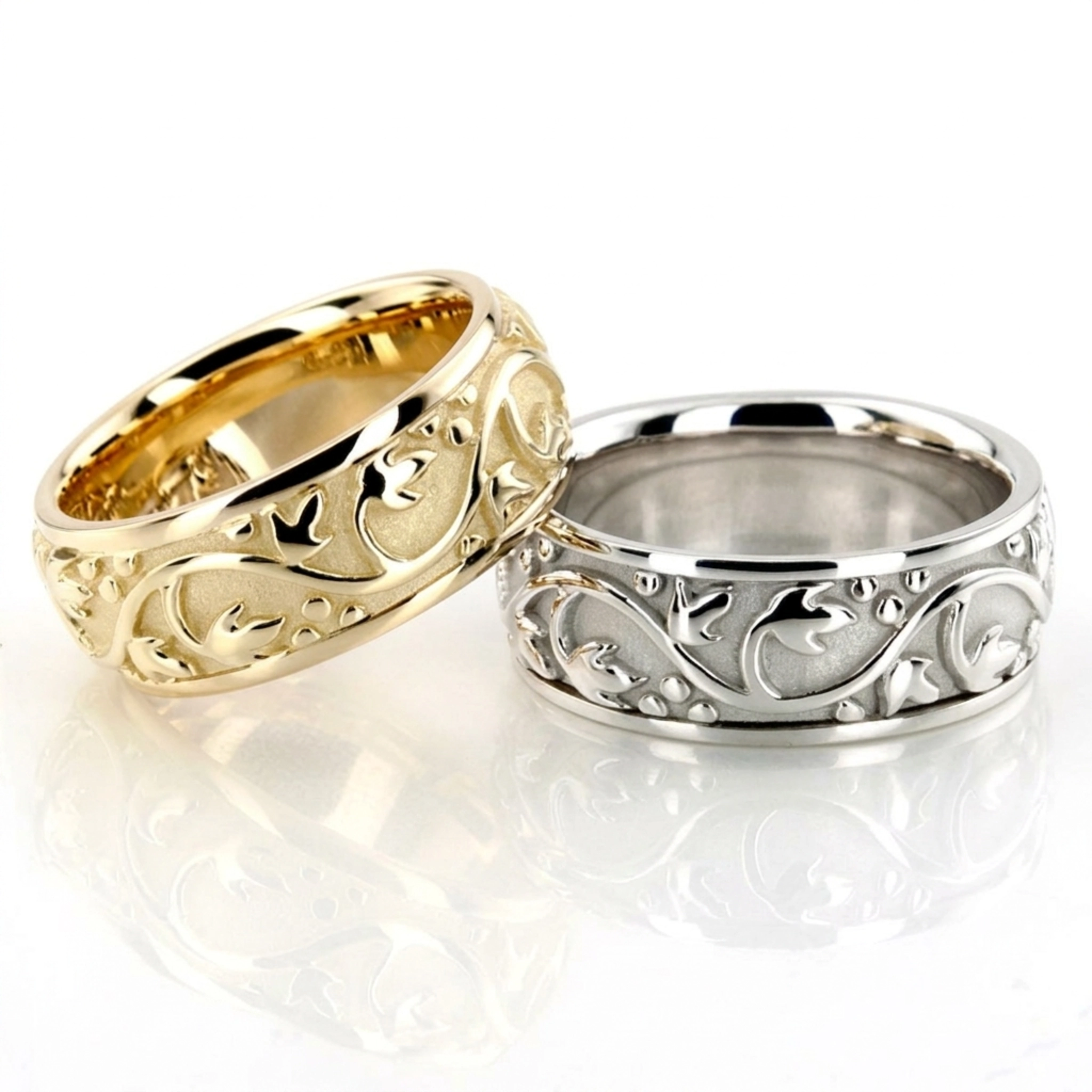 10K Floral-Antique-Handmade-Wedding-Ring-Set - alternate view 2
