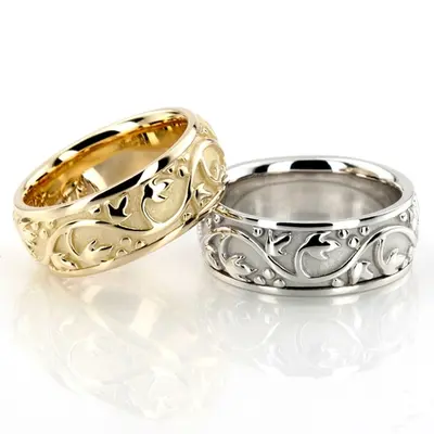 Floral Antique Handmade Wedding Ring Set - view 2 of 3