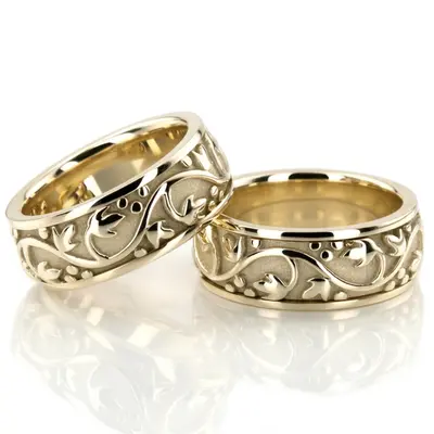Floral Antique Handmade Wedding Ring Set - view 3 of 3