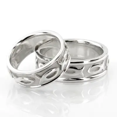 Ichthus Jesus Fish Motif Christian Wedding Band Set - view 2 of 3