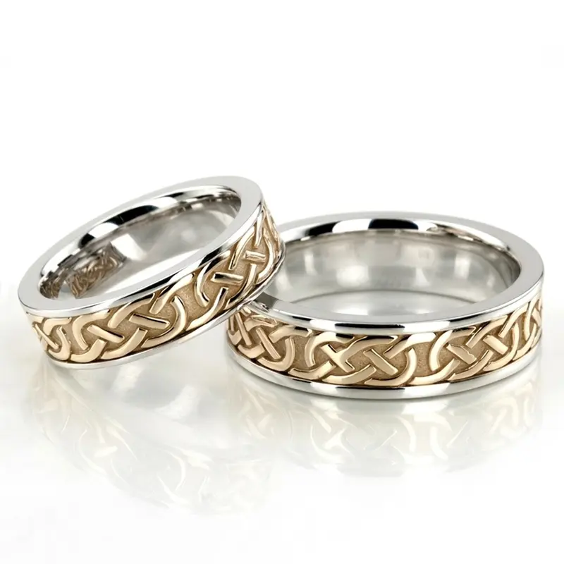 10K Handcrafted-Celtic-Wedding-Ring-Set - main view
