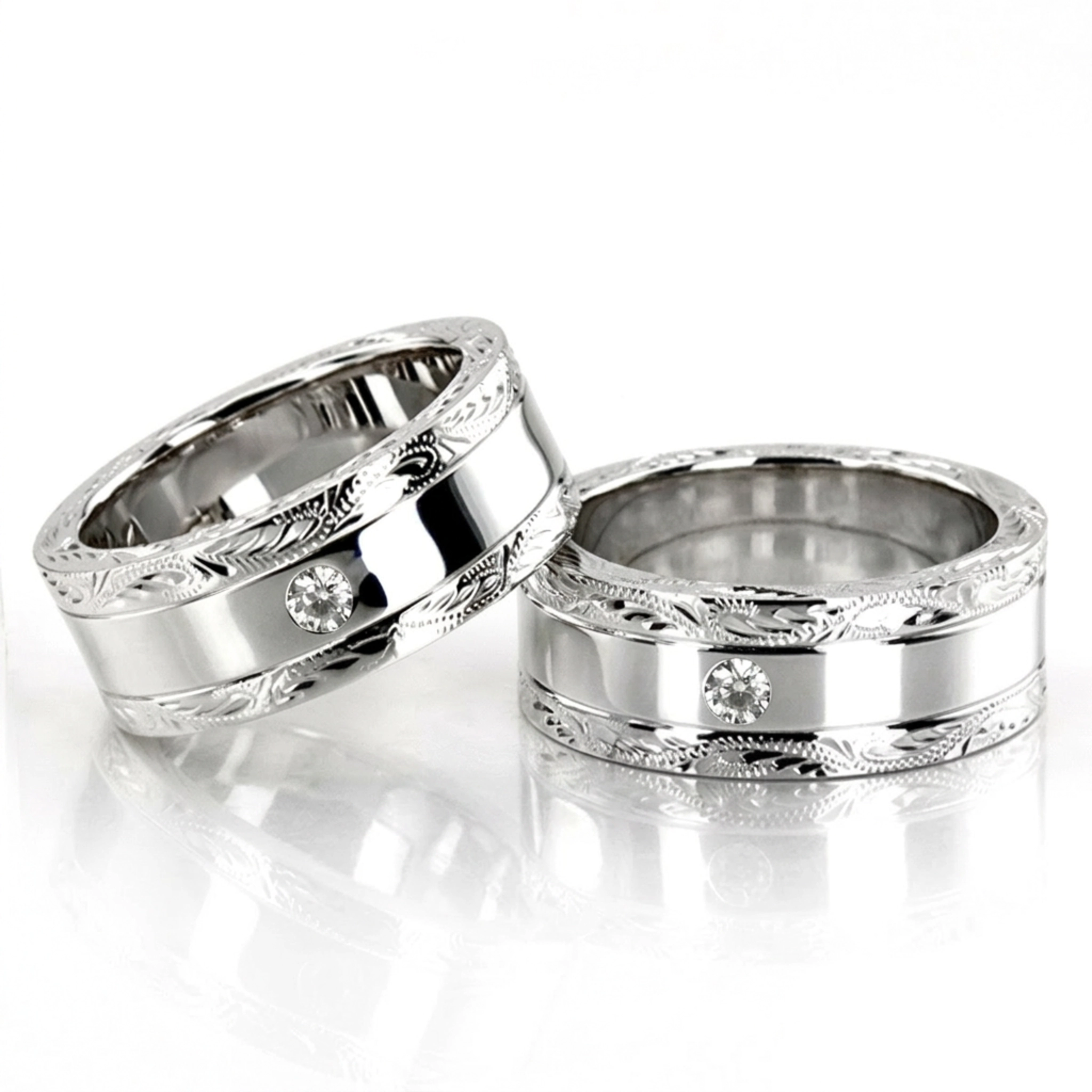 10K Floral-Design-Diamond-Wedding-Band-Set - alternate view 3
