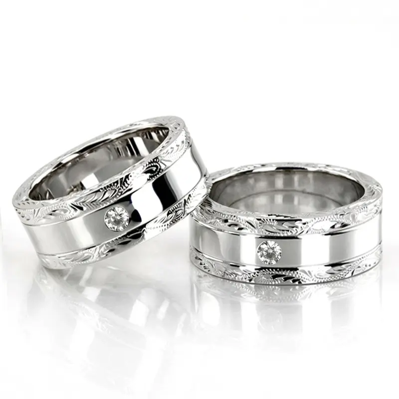 14K Floral-Design-Diamond-Wedding-Band-Set - alternate view 3