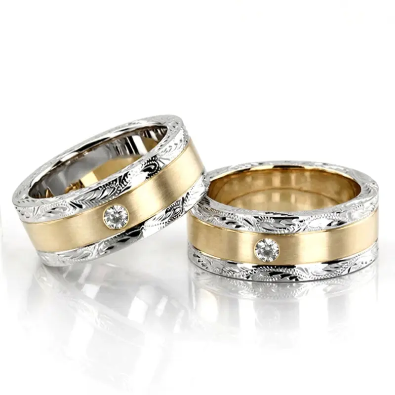 14K Floral-Design-Diamond-Wedding-Band-Set - main view