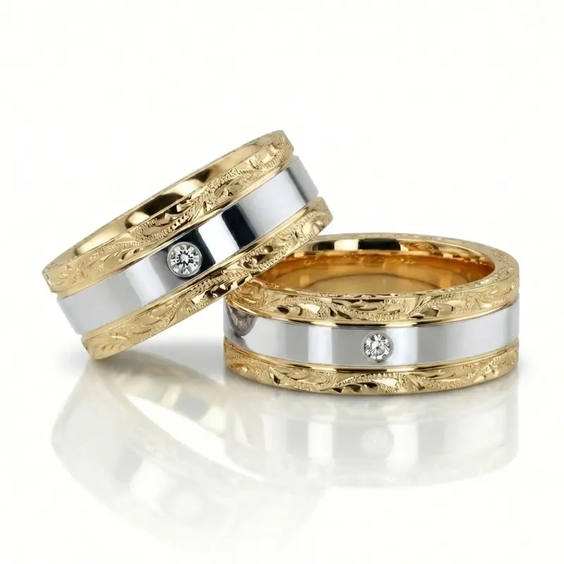 14K Floral-Design-Diamond-Wedding-Band-Set - alternate view 4