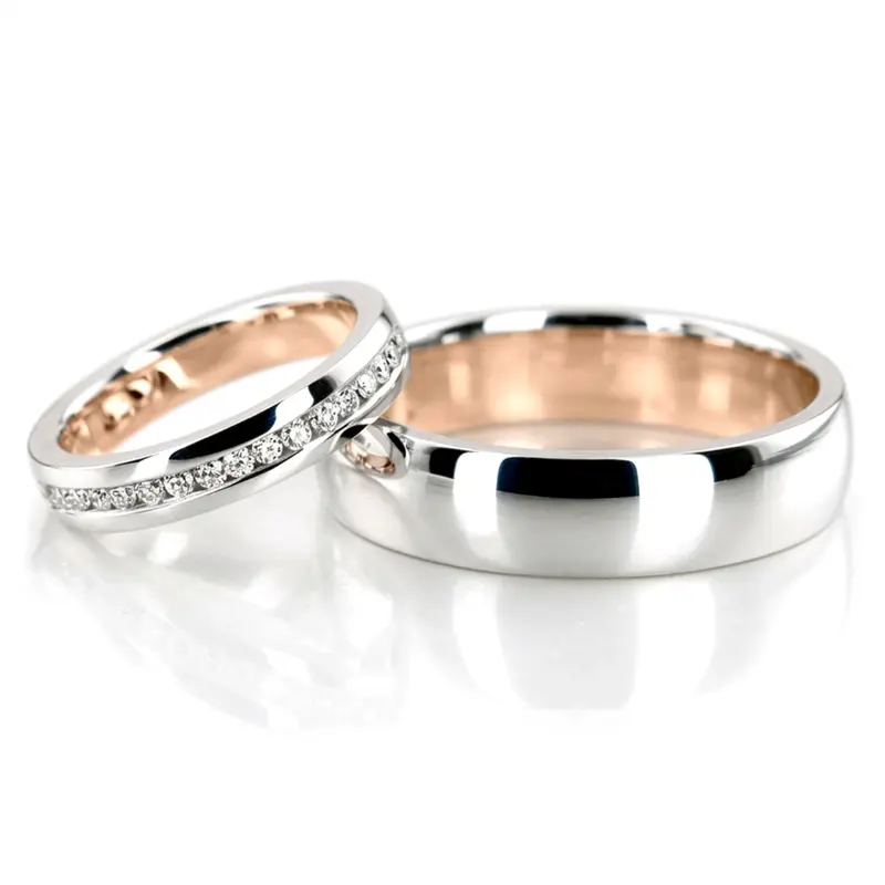 plat two-one-diamond-wedding-band-set-for-couples - main view