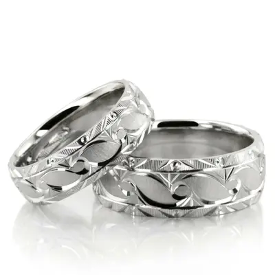 Bestseller Fine Grooved Fancy Designer Wedding Rings Set - view 5 of 5