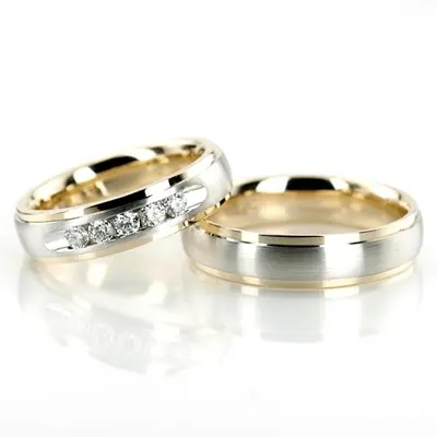Step Edge Dome Profile Two Tone Diamond Wedding Band Set  - view 4 of 4