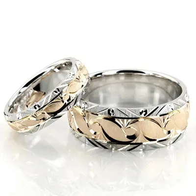 Bestseller Fine Grooved Fancy Designer Wedding Rings Set - view 3 of 5