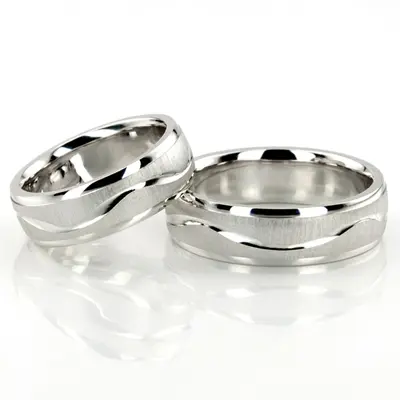 Elegant Wave Design Matching Wedding Rings Set - view 2 of 6