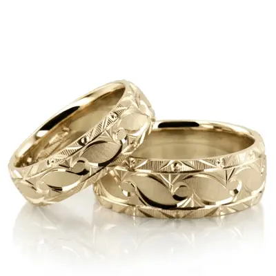 Bestseller Fine Grooved Fancy Designer Wedding Rings Set - view 2 of 5