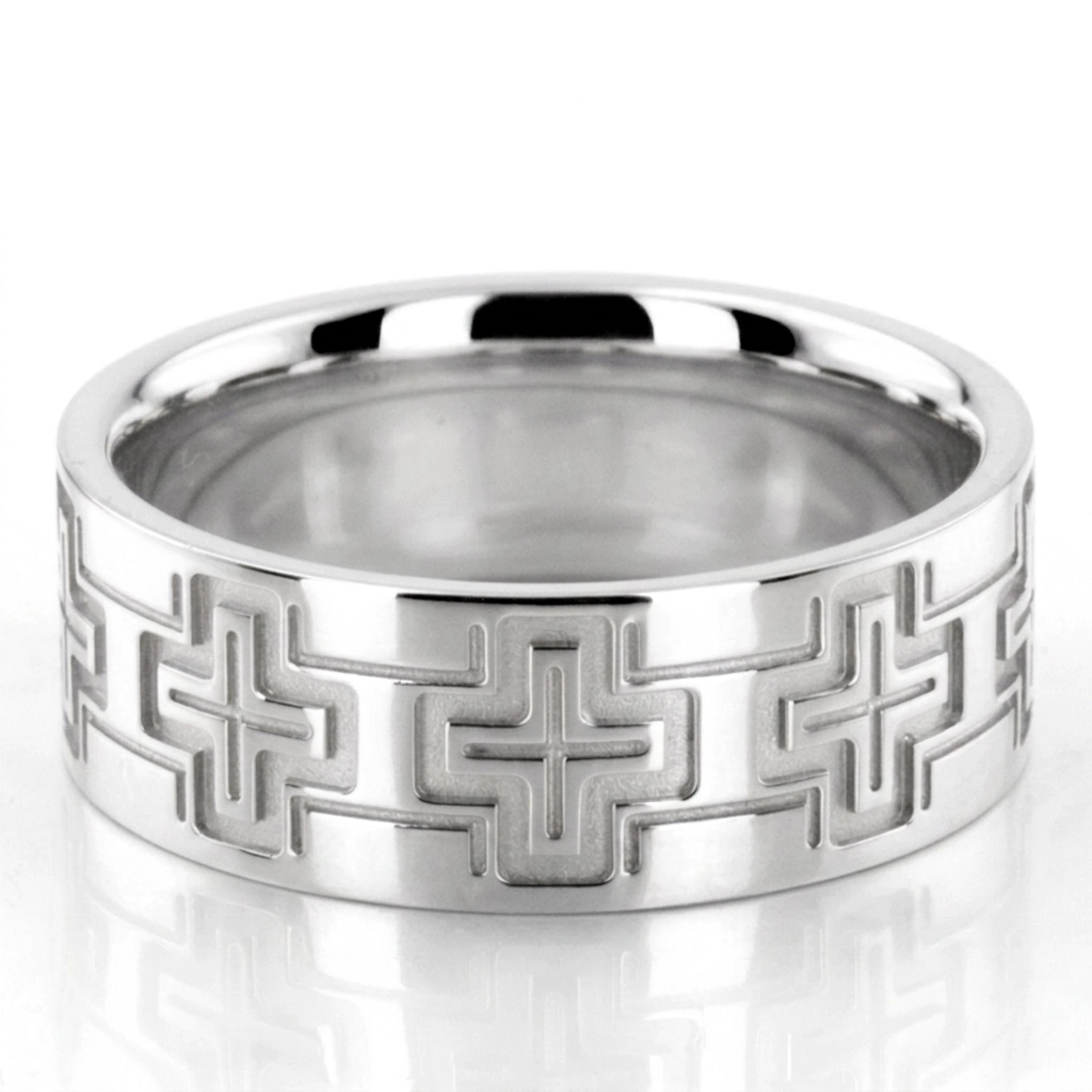 10K white gold 8mm. high polish cross-fine-wedding-ring - alternate view 2