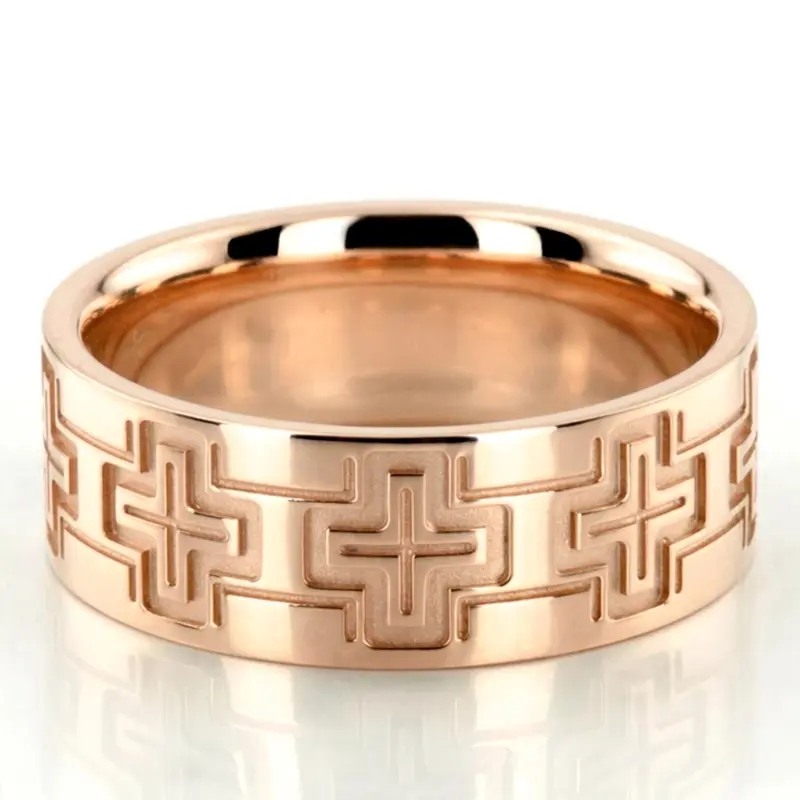 10K pink gold 8mm. high polish cross-fine-wedding-ring - alternate view 3