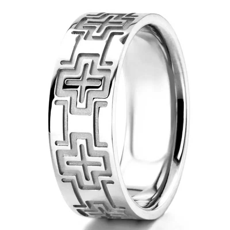 10K white gold 8mm. high polish cross-fine-wedding-ring - alternate view 4