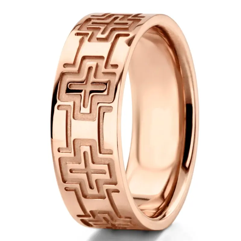 10K pink gold 8mm. high polish cross-fine-wedding-ring - alternate view 6