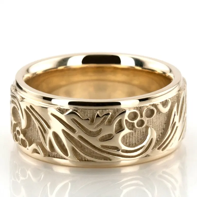14K yellow gold 8.5mm. high polish hand-made-antique-wedding-band - alternate view 4