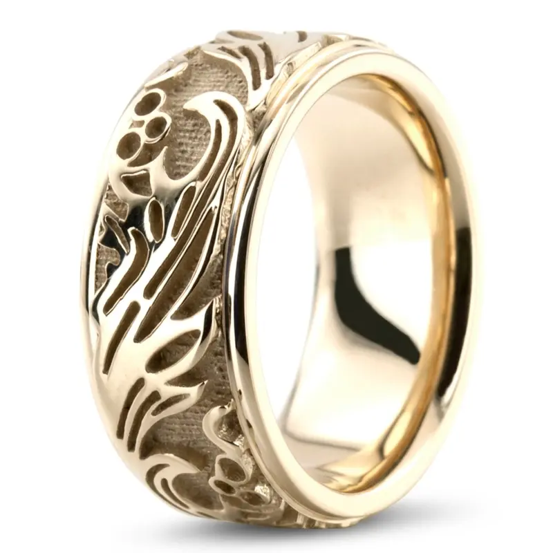 14K yellow gold 8.5mm. high polish hand-made-antique-wedding-band - alternate view 7