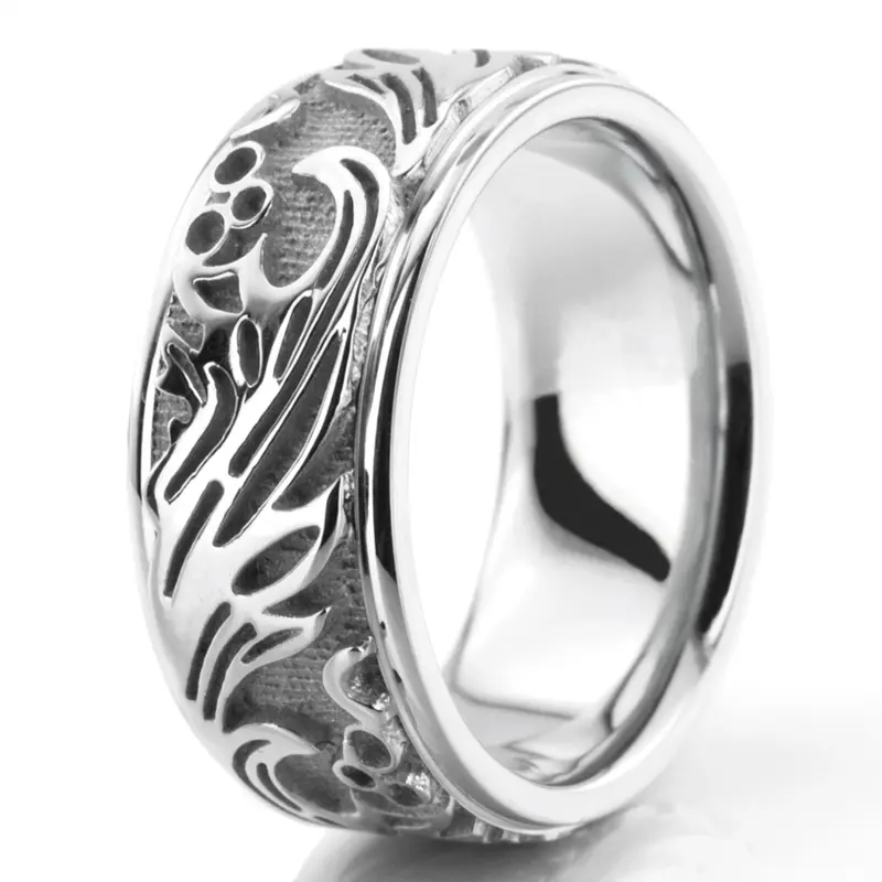 14K white gold 8.5mm. high polish hand-made-antique-wedding-band - alternate view 8