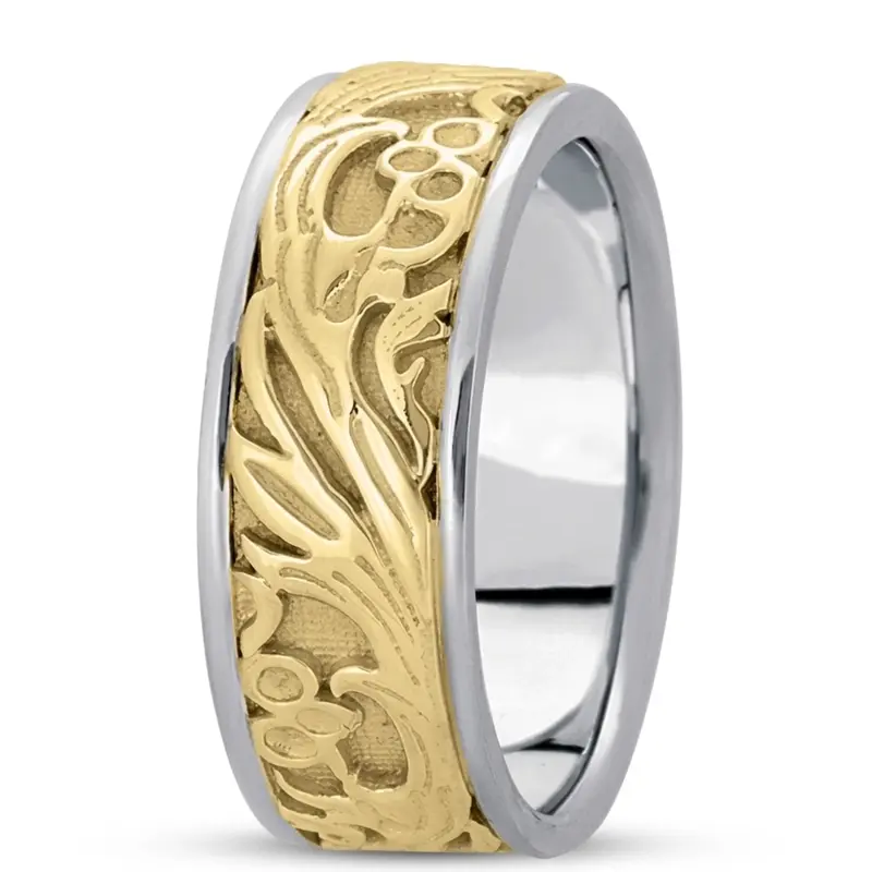 14K white-yellow-white gold 8.5mm. high polish hand-made-antique-wedding-band - alternate view 5