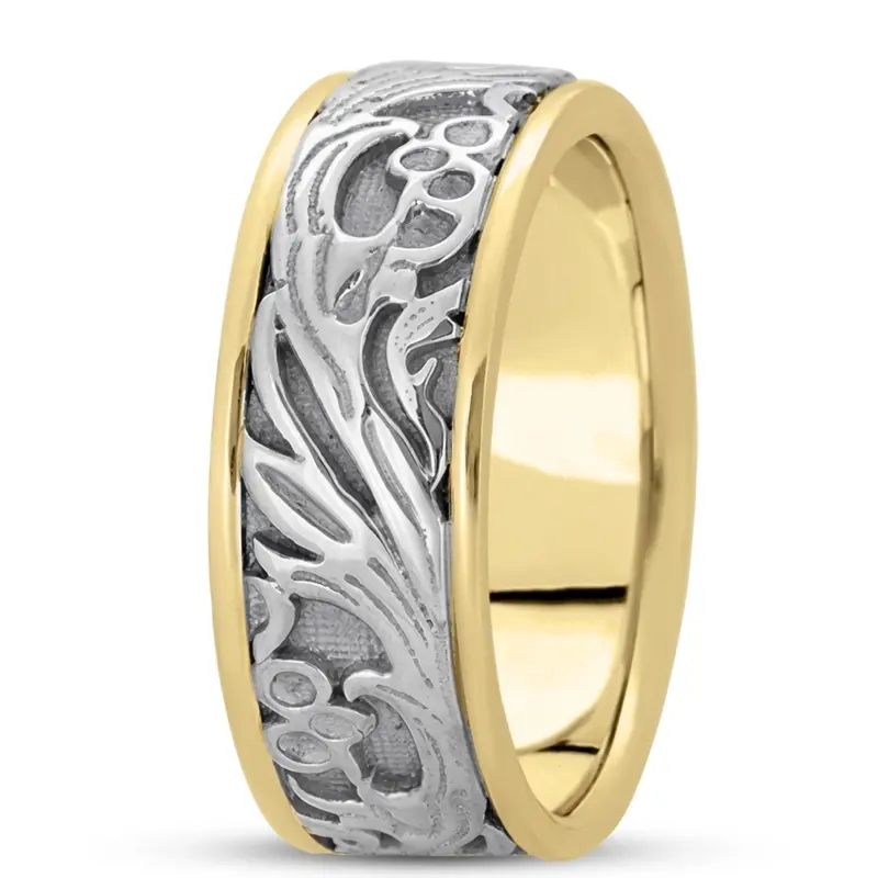 14K yellow-white-yellow gold 8.5mm. high polish hand-made-antique-wedding-band - alternate view 6