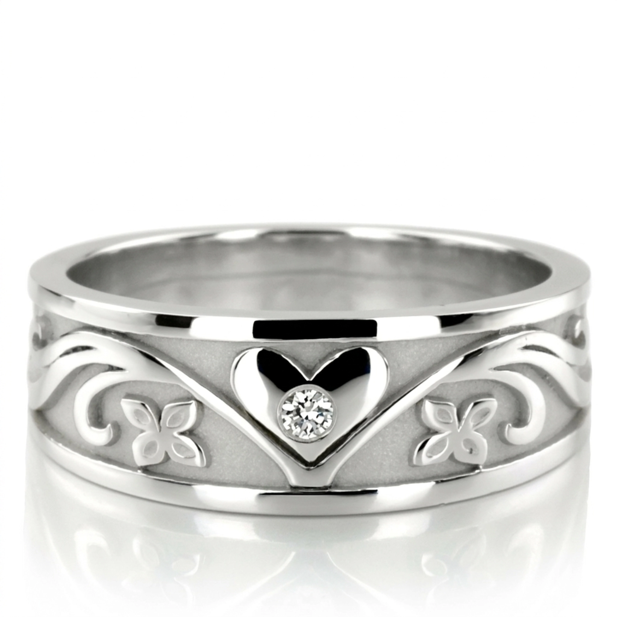 10K white gold 7mm. high polish diamond-classic-round-cut-wedding-ring - main view