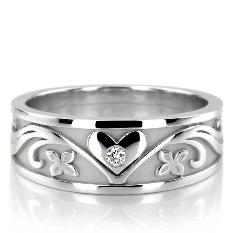platinum 7mm. high polish diamond-classic-round-cut-wedding-ring - main view
